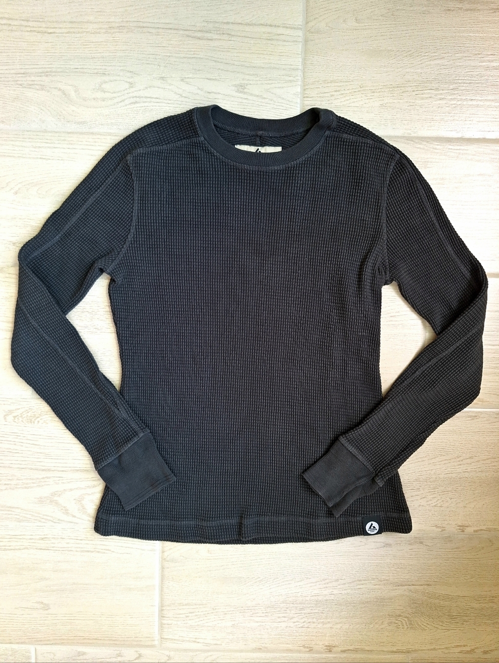 American Giant Women's Black Long Sleeve Crew Neck Waffle Knit Shirt Size Small